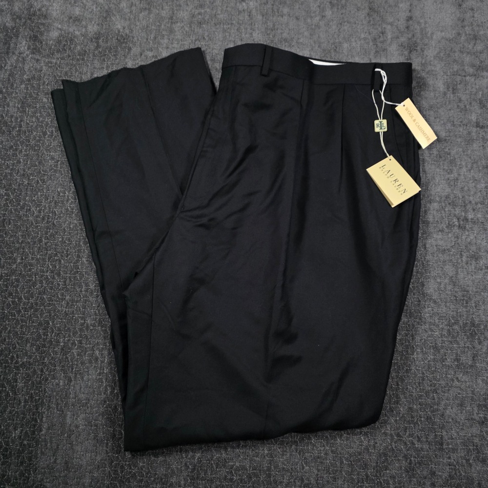 Lauren Ralph Lauren Mens 53x37 Big Black Wool Cashmere Pleated Dress Pants NWT